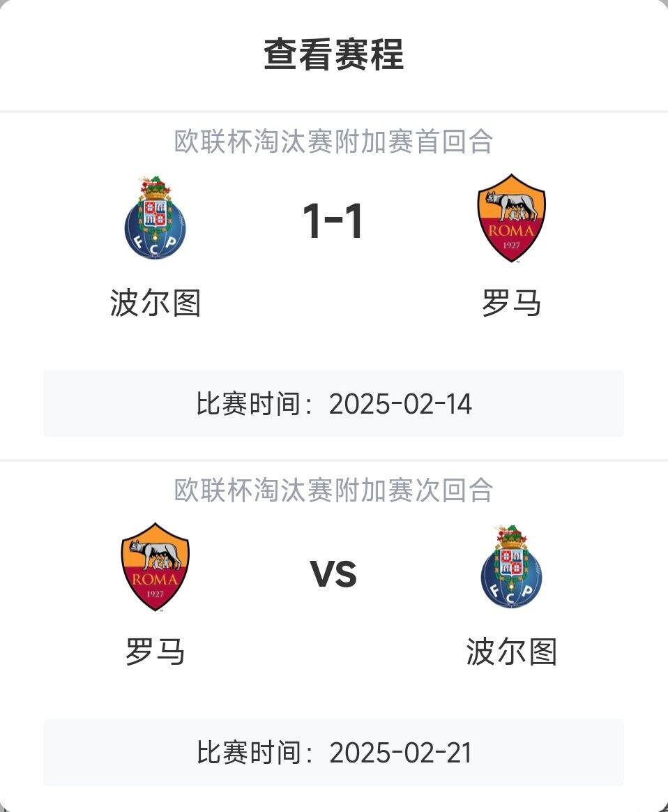  羅馬頂?shù)米?？意甲歐戰(zhàn)8隊(duì)3隊(duì)直通4隊(duì)出局，羅馬首回合1-1波爾圖