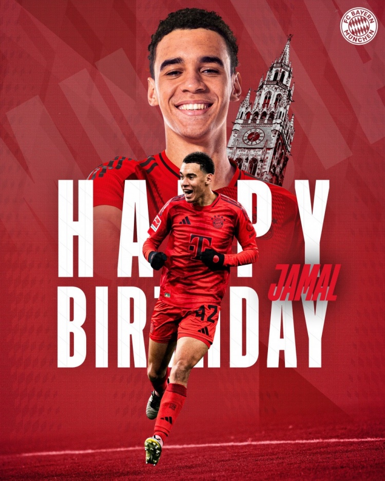  拜仁官方祝穆西亞拉22歲生日快樂，加盟至今出戰(zhàn)196次獲59球38助