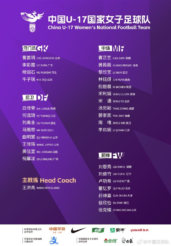  U17女足30人將在蘇州集訓(xùn)備戰(zhàn)世界杯，姜寧、朱挺擔(dān)任訓(xùn)練員