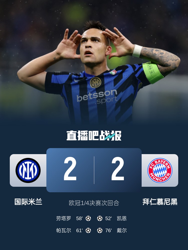  黑色3分鐘！拜仁3分鐘丟2球遭國米淘汰 去年3分鐘丟2球遭皇馬絕殺